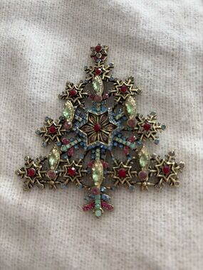 Ornate Crystal Snowflake Tree Brooch - Multi Color